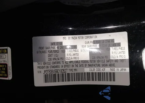 2009 Mazda Cx-9 Grand Touring from USA, damaged, VIN JM3TB38V990180527